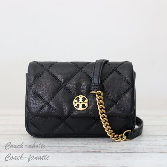 NWT Tory Burch Willa Mini Belt Bag Leather Crossbody in Black - Picture 1 of 11